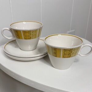 Vintage mid century Antigua Franciscan ware lot of 2 mugs with dish